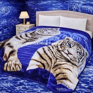 Blue Tiger Print king warm thick Blanket